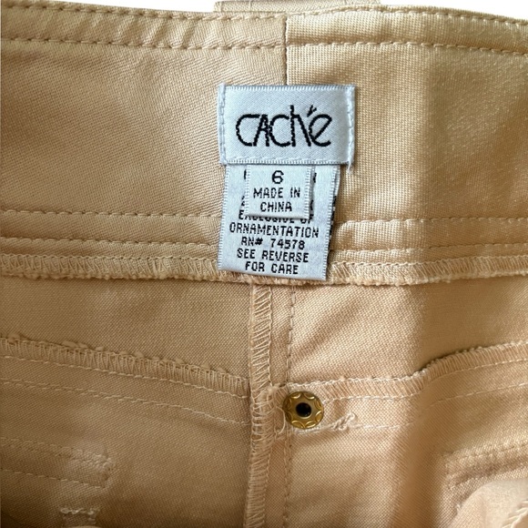 Cache Gold Satin Cargo Flare Pants Size 6 Vintage Y2K Cotton Rayon - Picture 7 of 9